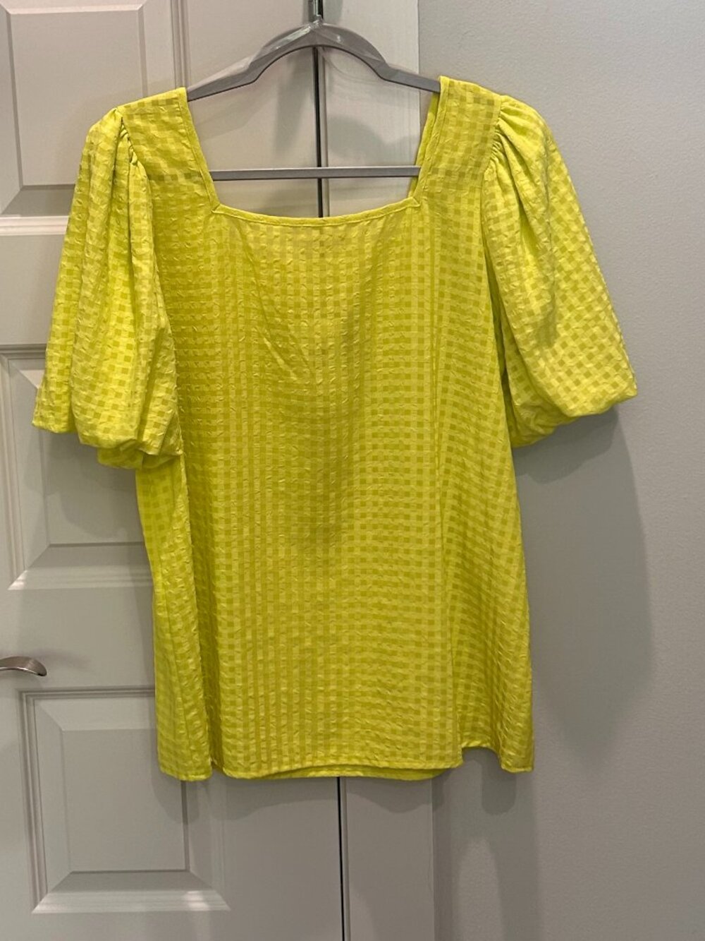 First Love Neon Yellow Puff Sleeve Square Neck Blouse